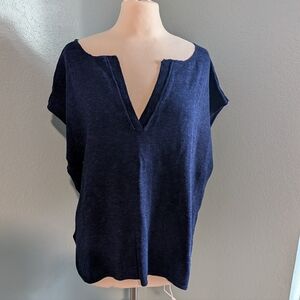 Free People Deep Blue V-Neck Top